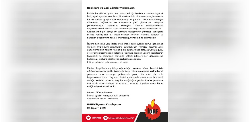 İDHF Göçmen Komisyonundan Açıklama; Baskı ve Geri Göndermelere Son!